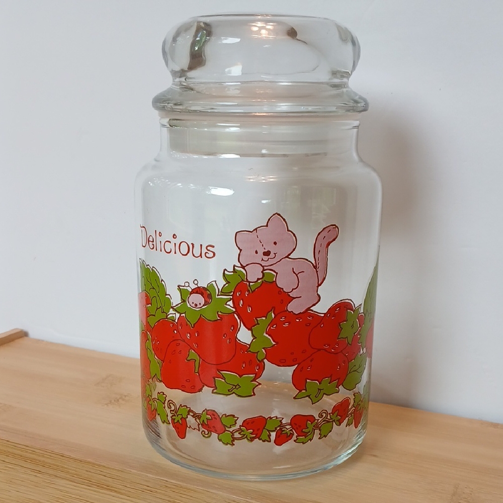 Vtg Strawberry Shortcake Cat Custard Canister Jar with Lid